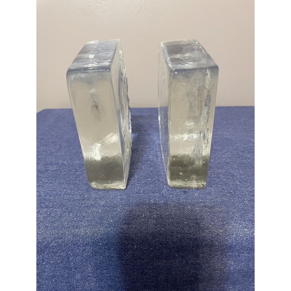 Vintage Blenko Clear Glass Swirling Hearts Bookends by Wayne Husted 699B - Picture 6 of 6